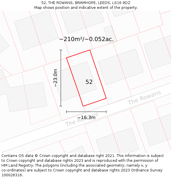 52, THE ROWANS, BRAMHOPE, LEEDS, LS16 9DZ: Plot and title map