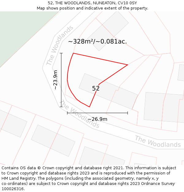 52, THE WOODLANDS, NUNEATON, CV10 0SY: Plot and title map