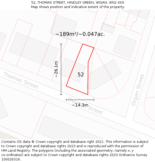 52, THOMAS STREET, HINDLEY GREEN, WIGAN, WN2 4SS: Plot and title map