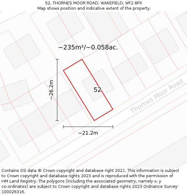 52, THORNES MOOR ROAD, WAKEFIELD, WF2 8PX: Plot and title map