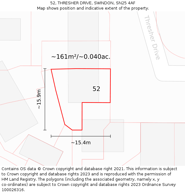 52, THRESHER DRIVE, SWINDON, SN25 4AF: Plot and title map