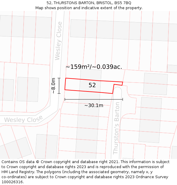 52, THURSTONS BARTON, BRISTOL, BS5 7BQ: Plot and title map