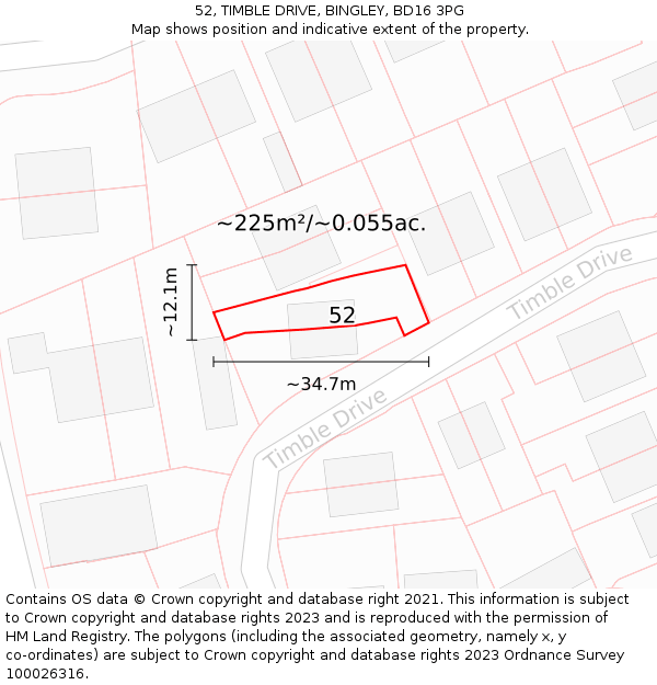 52, TIMBLE DRIVE, BINGLEY, BD16 3PG: Plot and title map