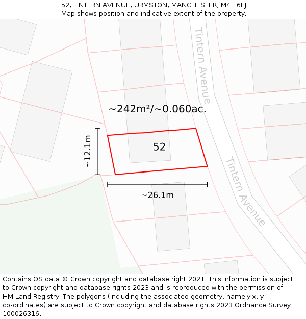 52, TINTERN AVENUE, URMSTON, MANCHESTER, M41 6EJ: Plot and title map