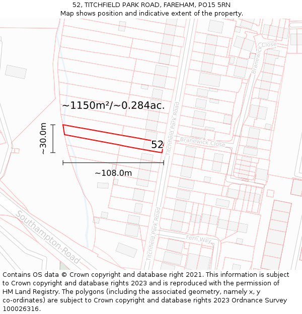 52, TITCHFIELD PARK ROAD, FAREHAM, PO15 5RN: Plot and title map