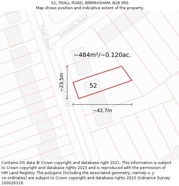 52, TIXALL ROAD, BIRMINGHAM, B28 0RS: Plot and title map