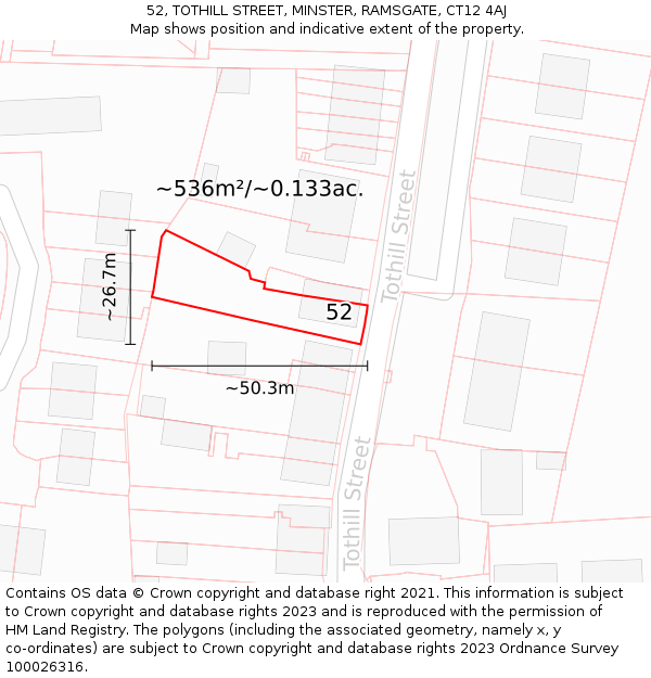 52, TOTHILL STREET, MINSTER, RAMSGATE, CT12 4AJ: Plot and title map