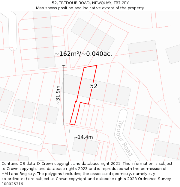 52, TREDOUR ROAD, NEWQUAY, TR7 2EY: Plot and title map