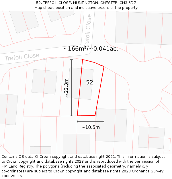 52, TREFOIL CLOSE, HUNTINGTON, CHESTER, CH3 6DZ: Plot and title map