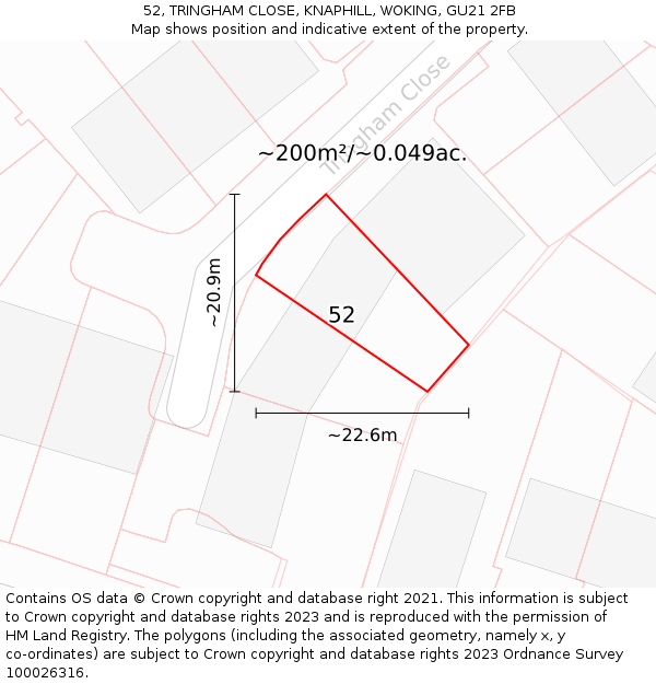 52, TRINGHAM CLOSE, KNAPHILL, WOKING, GU21 2FB: Plot and title map