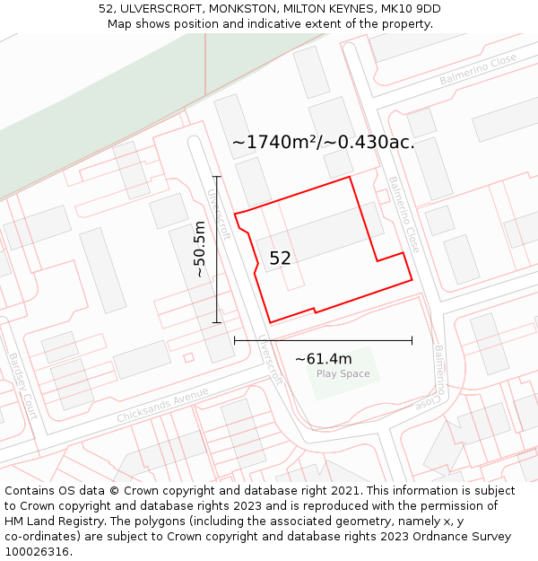 52, ULVERSCROFT, MONKSTON, MILTON KEYNES, MK10 9DD: Plot and title map