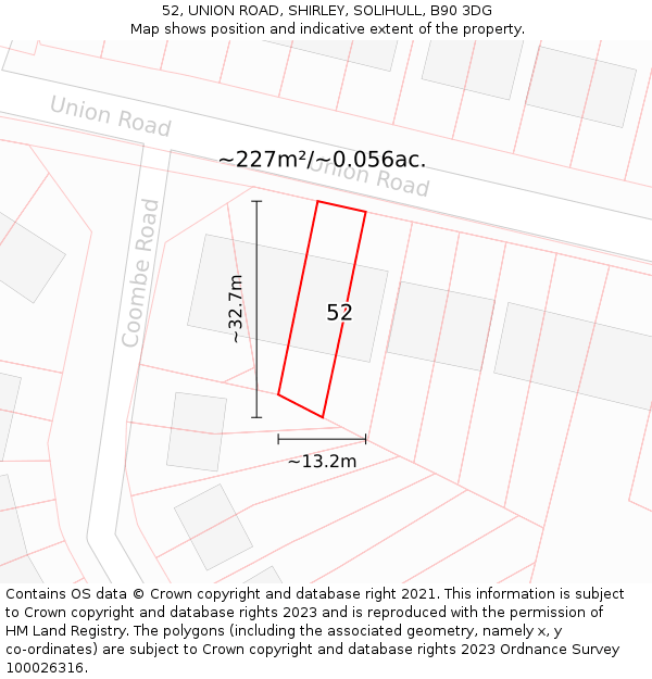 52, UNION ROAD, SHIRLEY, SOLIHULL, B90 3DG: Plot and title map