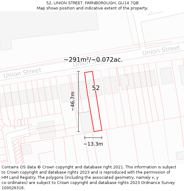 52, UNION STREET, FARNBOROUGH, GU14 7QB: Plot and title map