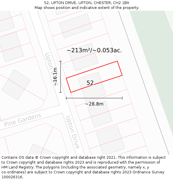 52, UPTON DRIVE, UPTON, CHESTER, CH2 1BX: Plot and title map