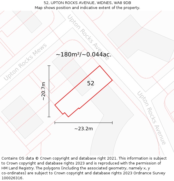 52, UPTON ROCKS AVENUE, WIDNES, WA8 9DB: Plot and title map