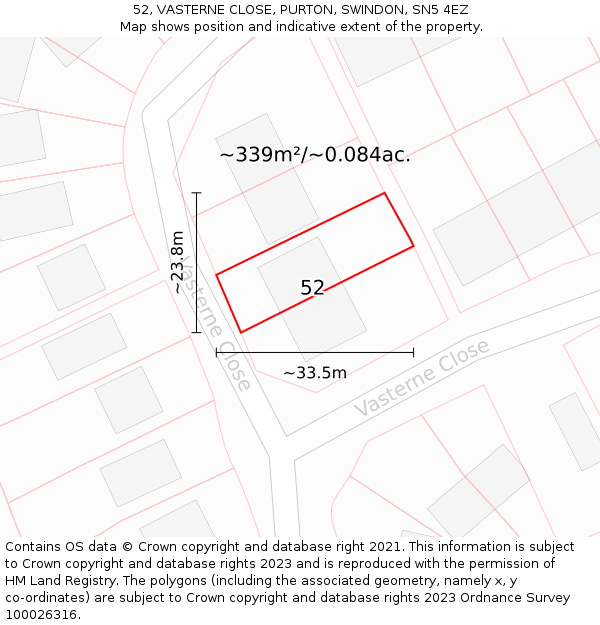 52, VASTERNE CLOSE, PURTON, SWINDON, SN5 4EZ: Plot and title map