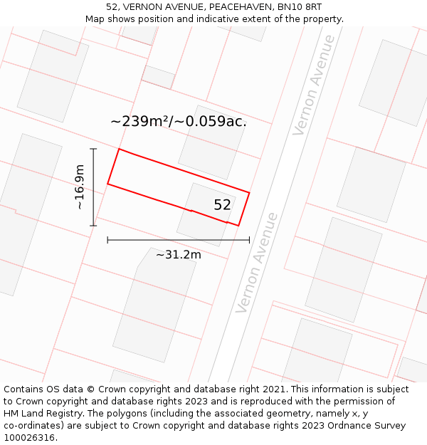 52, VERNON AVENUE, PEACEHAVEN, BN10 8RT: Plot and title map