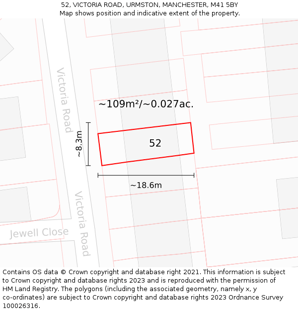 52, VICTORIA ROAD, URMSTON, MANCHESTER, M41 5BY: Plot and title map