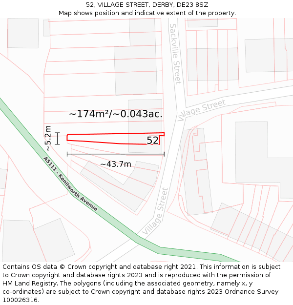 52, VILLAGE STREET, DERBY, DE23 8SZ: Plot and title map