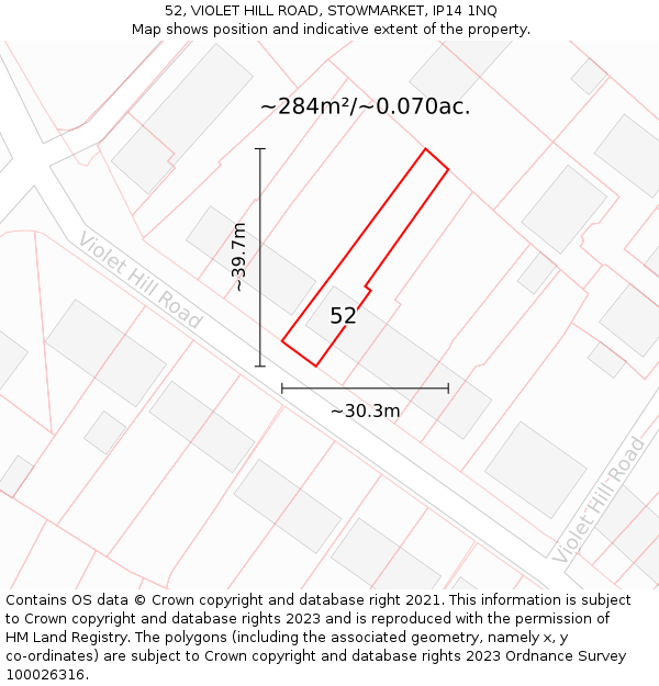 52, VIOLET HILL ROAD, STOWMARKET, IP14 1NQ: Plot and title map