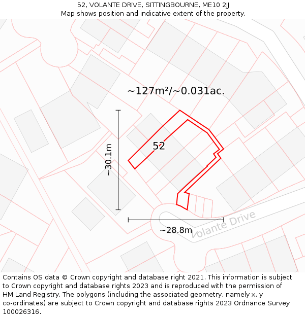 52, VOLANTE DRIVE, SITTINGBOURNE, ME10 2JJ: Plot and title map