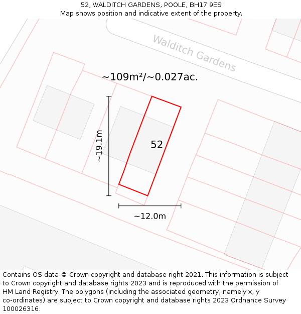 52, WALDITCH GARDENS, POOLE, BH17 9ES: Plot and title map