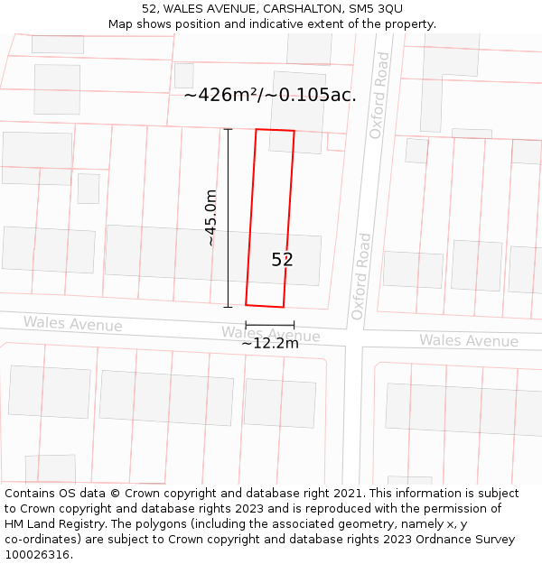 52, WALES AVENUE, CARSHALTON, SM5 3QU: Plot and title map