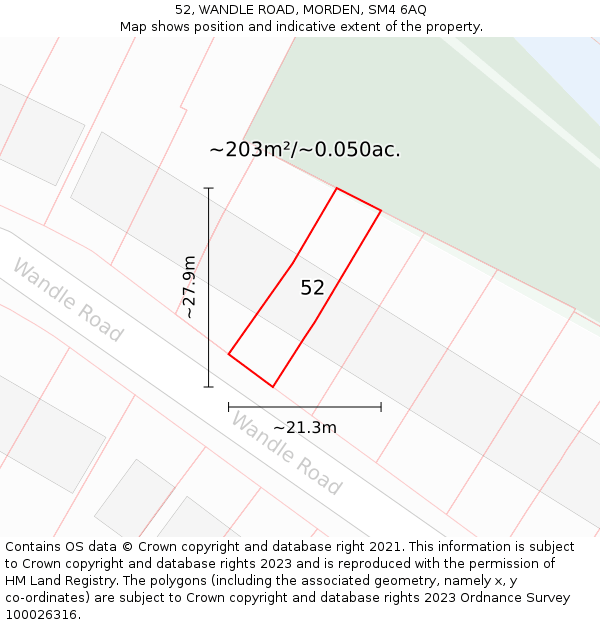 52, WANDLE ROAD, MORDEN, SM4 6AQ: Plot and title map