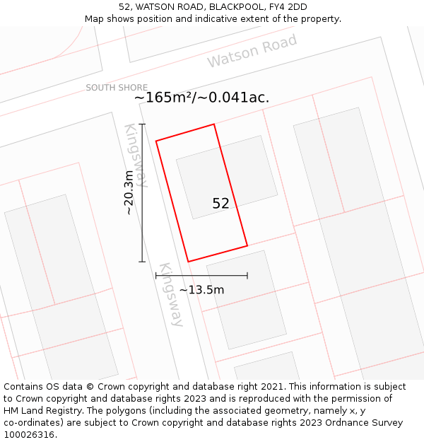 52, WATSON ROAD, BLACKPOOL, FY4 2DD: Plot and title map