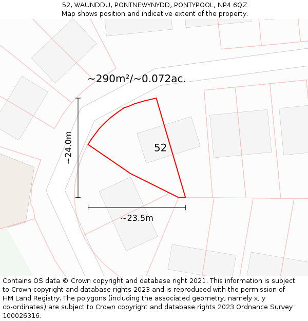 52, WAUNDDU, PONTNEWYNYDD, PONTYPOOL, NP4 6QZ: Plot and title map