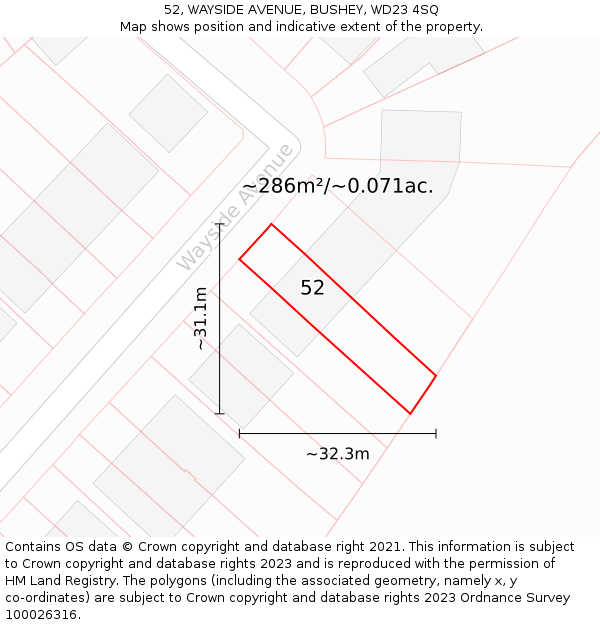 52, WAYSIDE AVENUE, BUSHEY, WD23 4SQ: Plot and title map