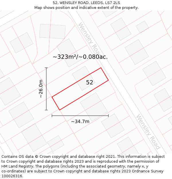 52, WENSLEY ROAD, LEEDS, LS7 2LS: Plot and title map