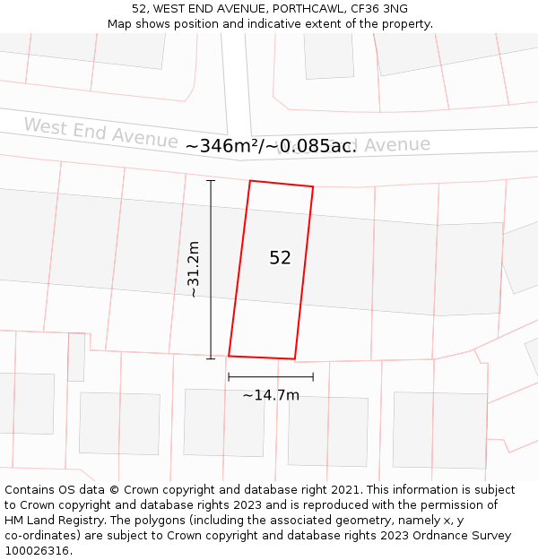 52, WEST END AVENUE, PORTHCAWL, CF36 3NG: Plot and title map