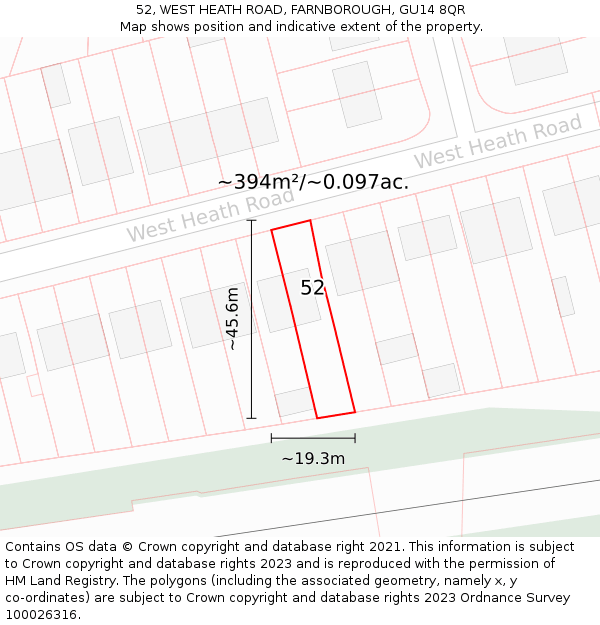 52, WEST HEATH ROAD, FARNBOROUGH, GU14 8QR: Plot and title map