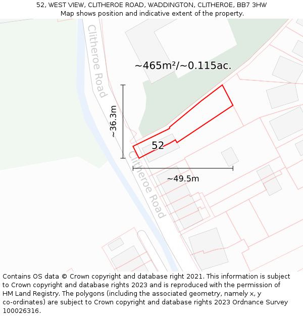 52, WEST VIEW, CLITHEROE ROAD, WADDINGTON, CLITHEROE, BB7 3HW: Plot and title map