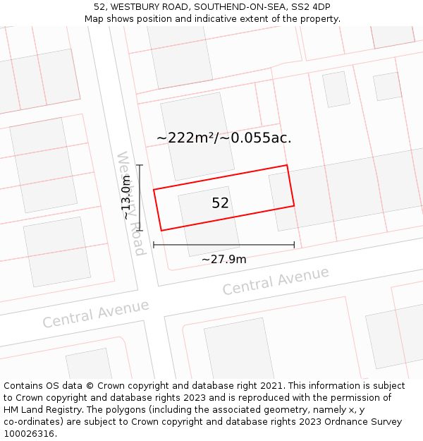 52, WESTBURY ROAD, SOUTHEND-ON-SEA, SS2 4DP: Plot and title map