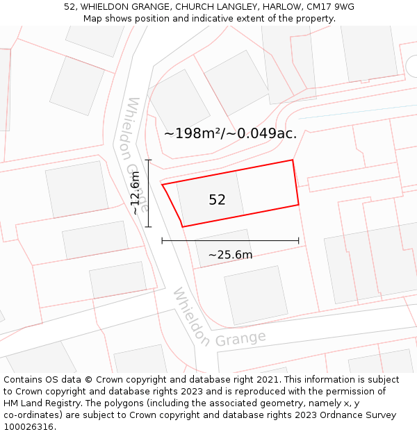 52, WHIELDON GRANGE, CHURCH LANGLEY, HARLOW, CM17 9WG: Plot and title map