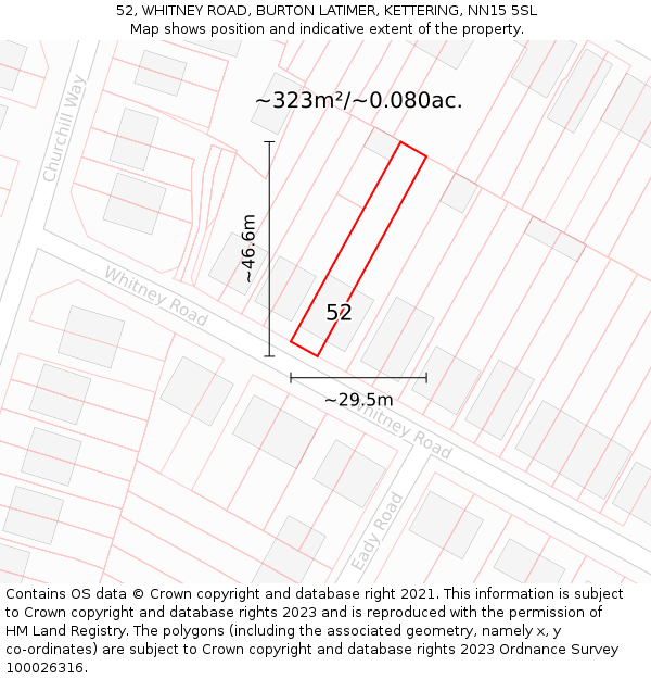 52, WHITNEY ROAD, BURTON LATIMER, KETTERING, NN15 5SL: Plot and title map