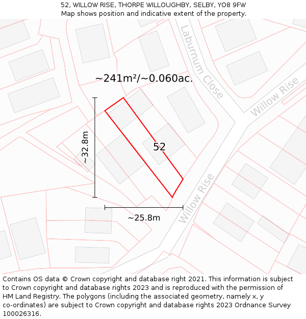 52, WILLOW RISE, THORPE WILLOUGHBY, SELBY, YO8 9FW: Plot and title map