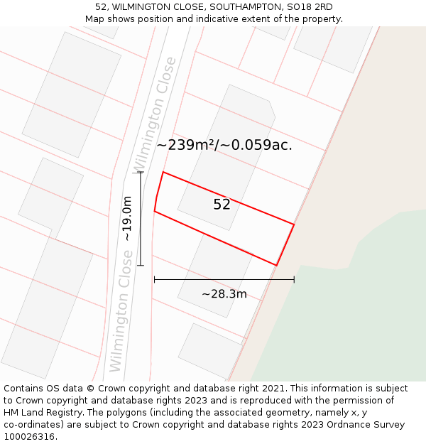 52, WILMINGTON CLOSE, SOUTHAMPTON, SO18 2RD: Plot and title map