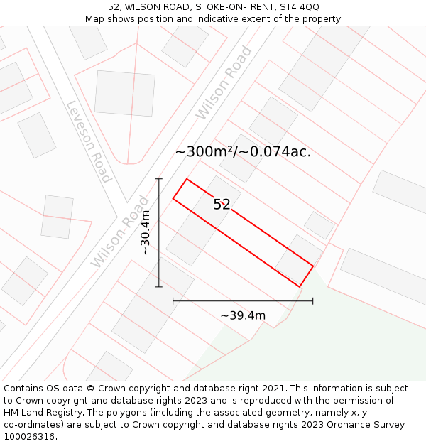 52, WILSON ROAD, STOKE-ON-TRENT, ST4 4QQ: Plot and title map