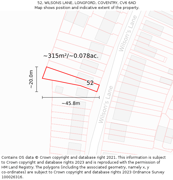 52, WILSONS LANE, LONGFORD, COVENTRY, CV6 6AD: Plot and title map