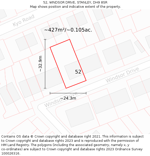 52, WINDSOR DRIVE, STANLEY, DH9 8SR: Plot and title map