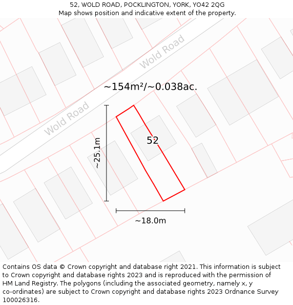 52, WOLD ROAD, POCKLINGTON, YORK, YO42 2QG: Plot and title map