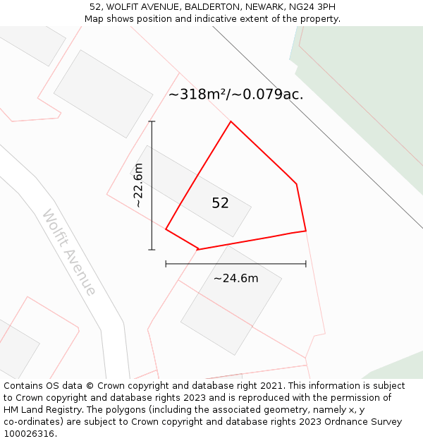 52, WOLFIT AVENUE, BALDERTON, NEWARK, NG24 3PH: Plot and title map