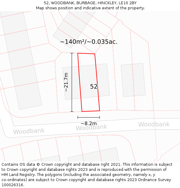 52, WOODBANK, BURBAGE, HINCKLEY, LE10 2BY: Plot and title map