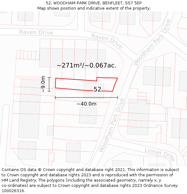 52, WOODHAM PARK DRIVE, BENFLEET, SS7 5EP: Plot and title map