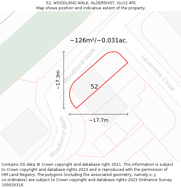 52, WOODLAND WALK, ALDERSHOT, GU12 4FE: Plot and title map