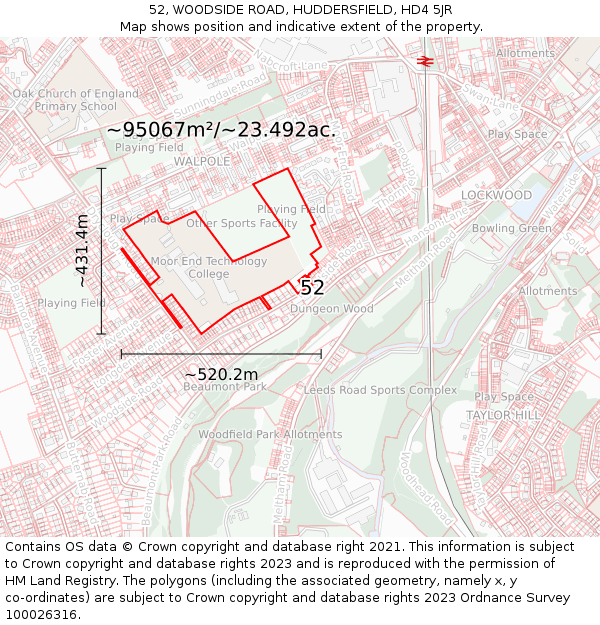 52, WOODSIDE ROAD, HUDDERSFIELD, HD4 5JR: Plot and title map