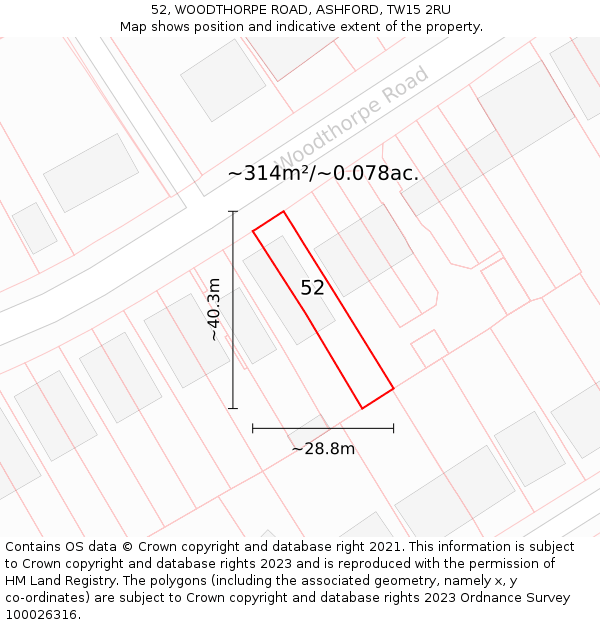 52, WOODTHORPE ROAD, ASHFORD, TW15 2RU: Plot and title map